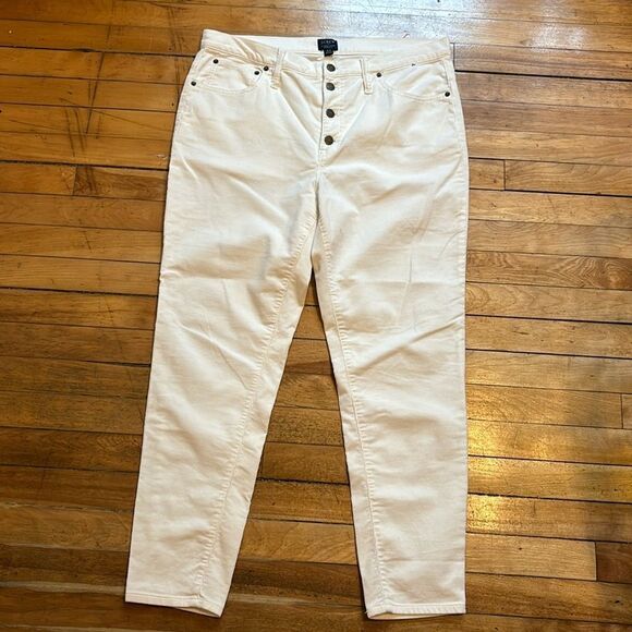 J Crew Women’s White Button Down Corduroy Straight leg pants size 33 - Picture 1 of 6